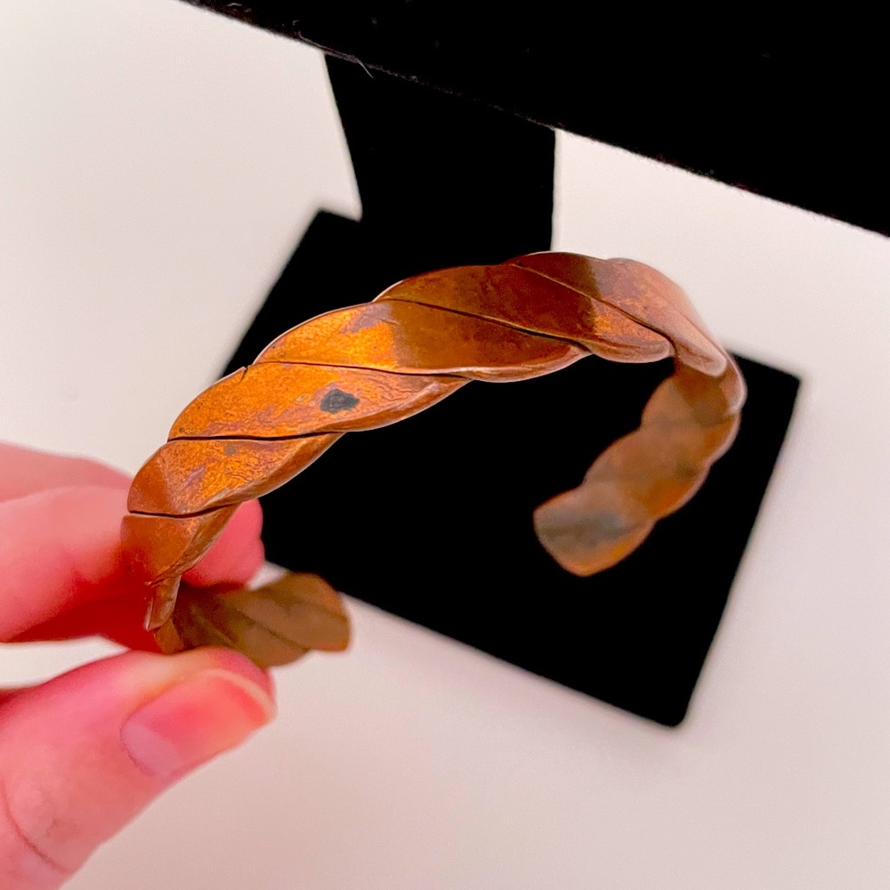Vintage Real COPPER Western Southwestern Geometric Abstract Bangle Bracelet